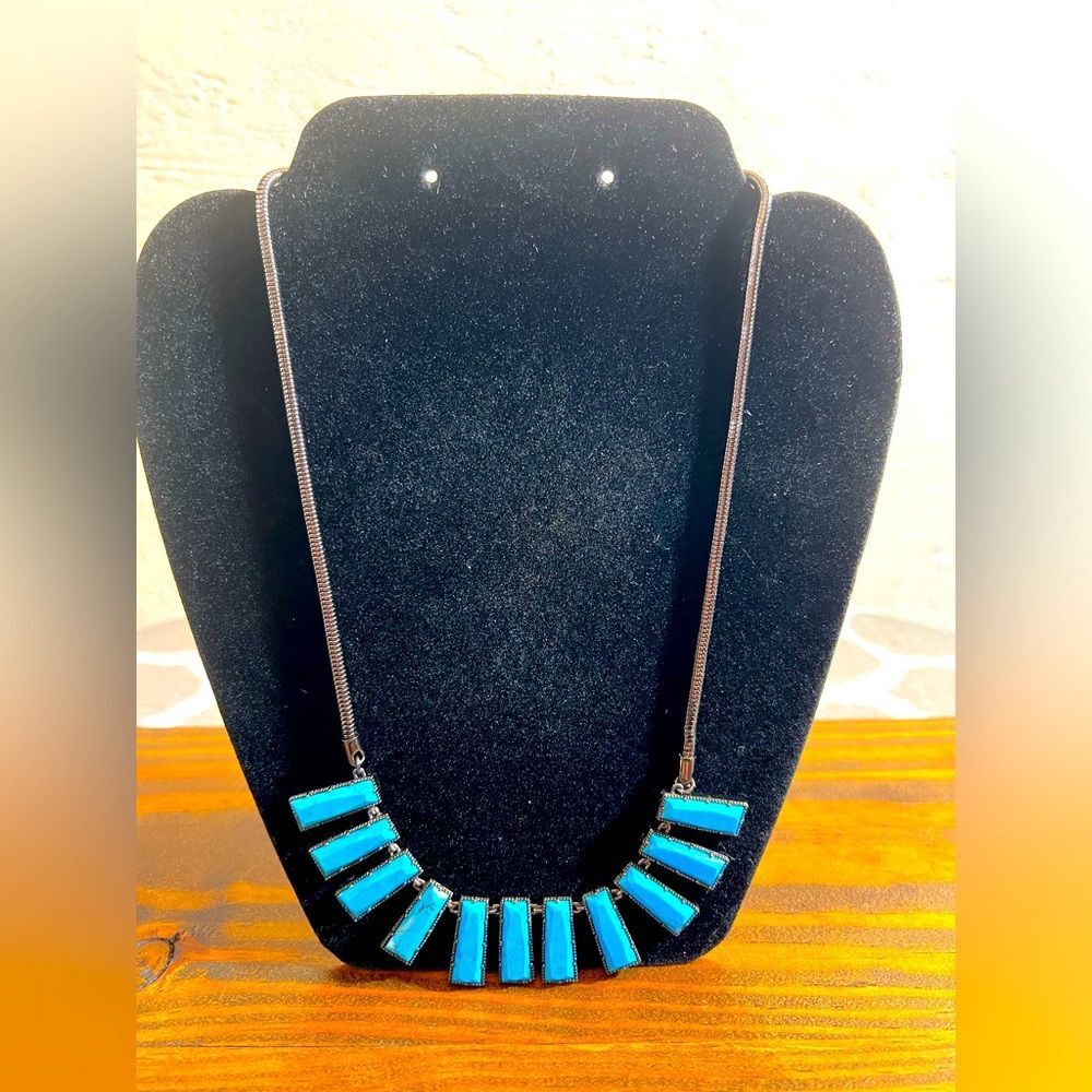 Kendra Scott Luxe Angelina Blue Turquoise Necklace gunmetal rare western boho